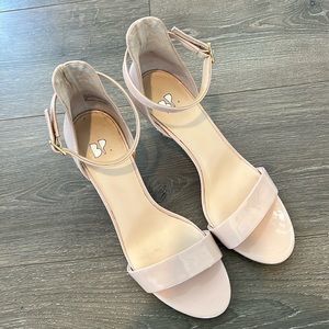 BP blush nude patent heels with ankle strap